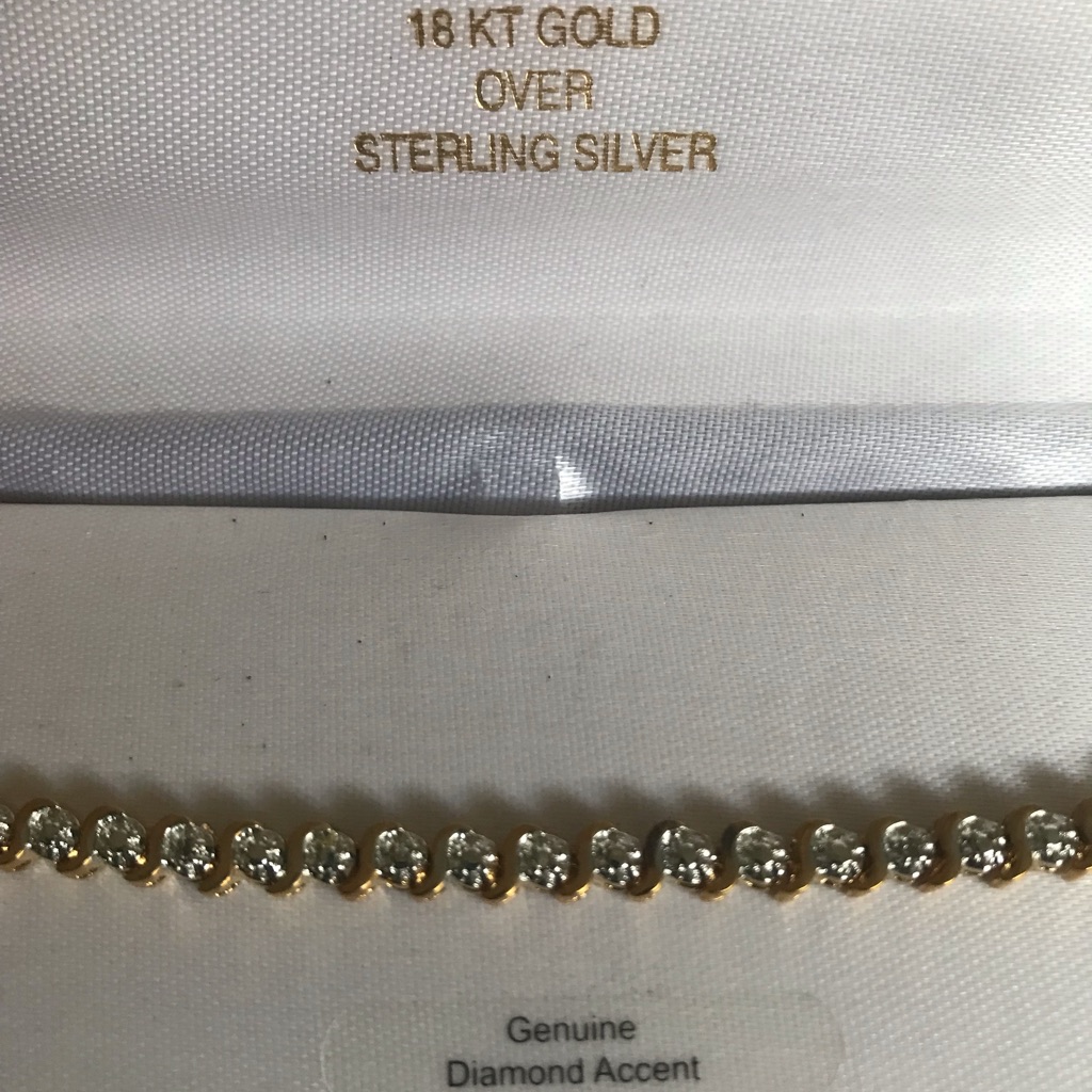 18k Gold Over Sterling Silver With Genuine Diamond Accent  Bracelet
